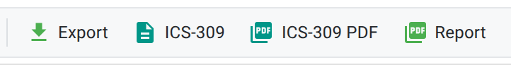 The toolbar on a closed net, as seen by a station with no staff role: Export, ICS-309, ICS-309 PDF, and Report.