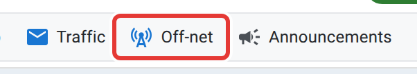 The net toolbar with the Off-net button outlined in red, between Traffic and Announcements.