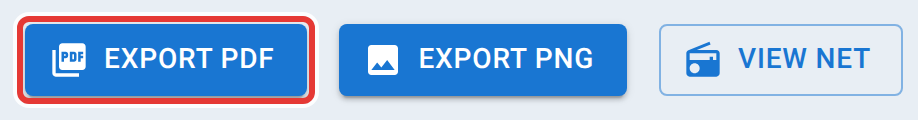 The Net Report page's header with three buttons: Export PDF outlined in red, Export PNG, and View Net.