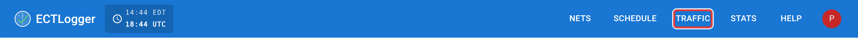 The top navigation bar, with the Traffic item outlined in red, between Schedule and Stats.